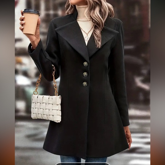Boutique Jackets & Blazers - NWT Solid Single Button Lapel Overcoat, Versatile Long Sleeve Winter Outwear